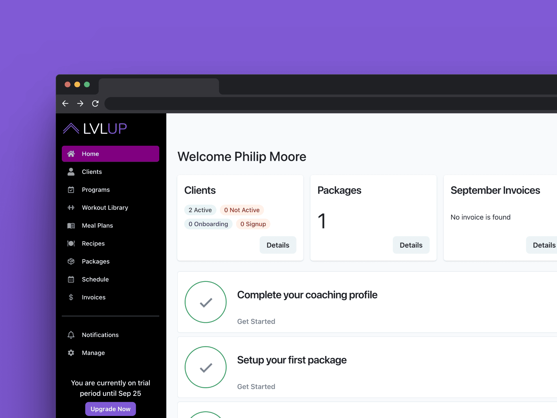 LVLUP Coaching Platform Dashboard