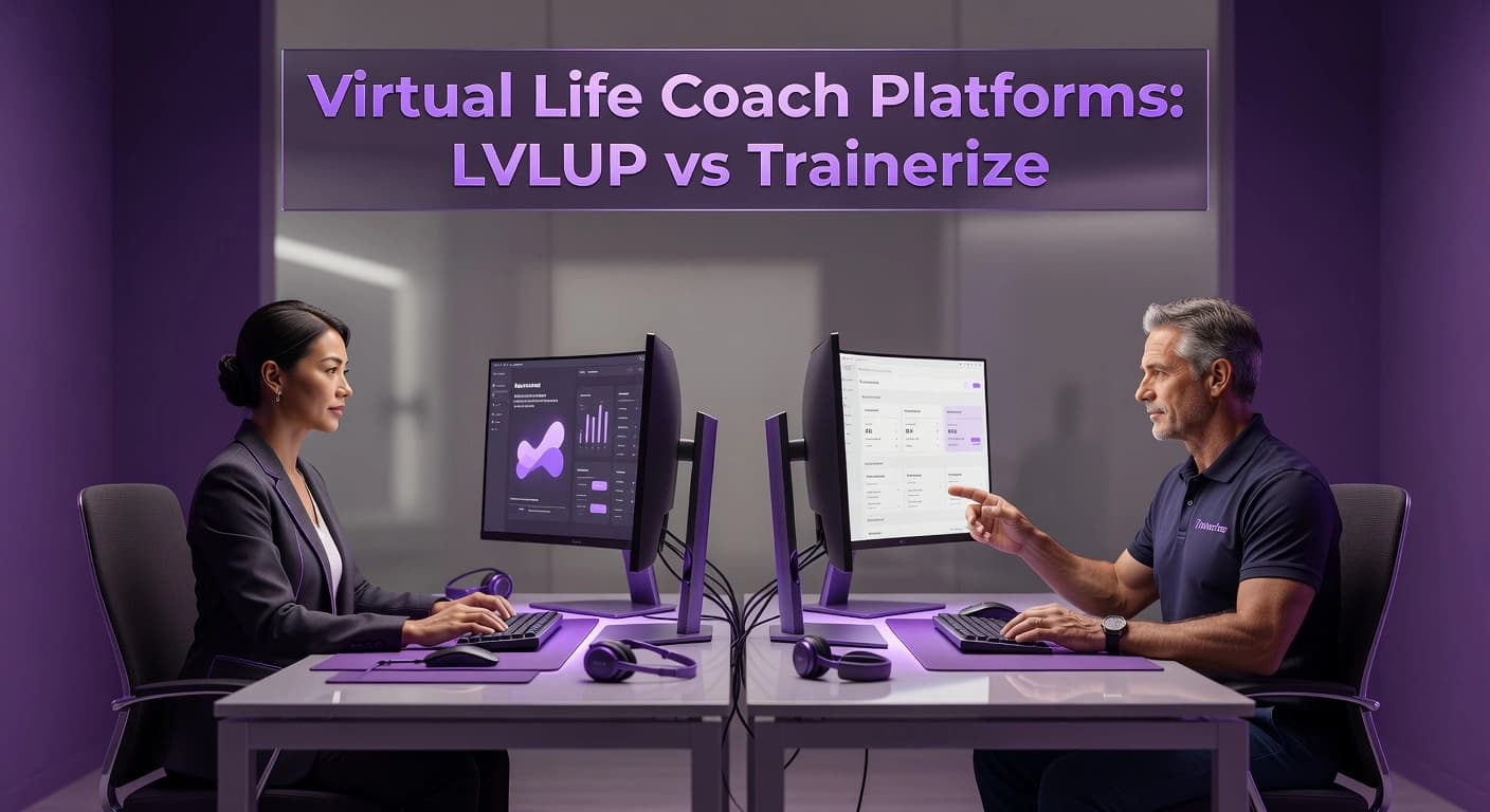 Professional header image for comparison analysis: Virtual Life Coach Platforms: LVLUP vs Trainerize