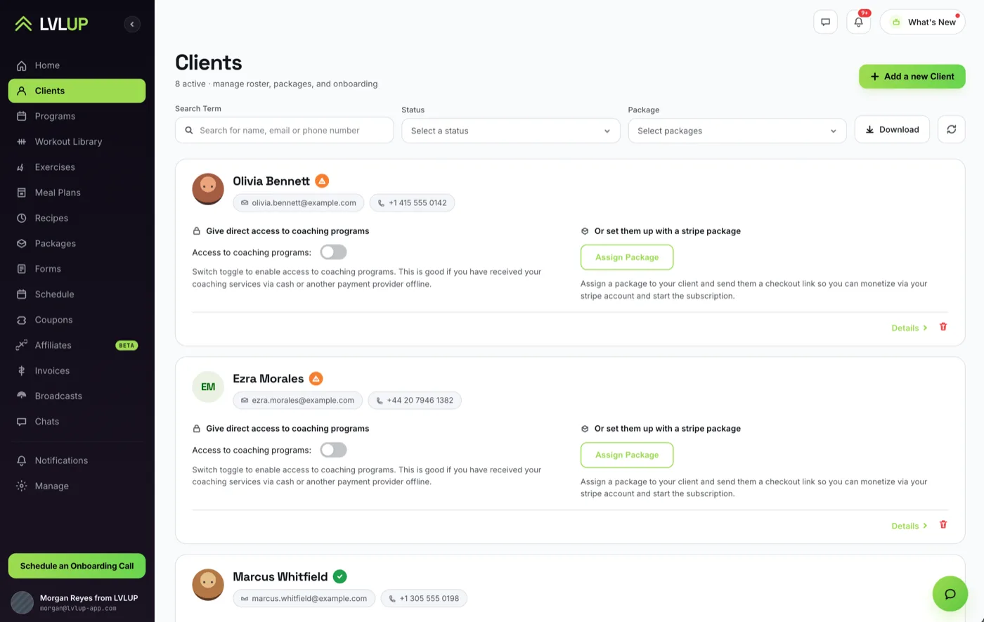 LVLUP coach web dashboard