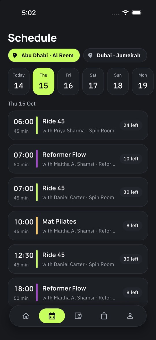 Schedule in the member app