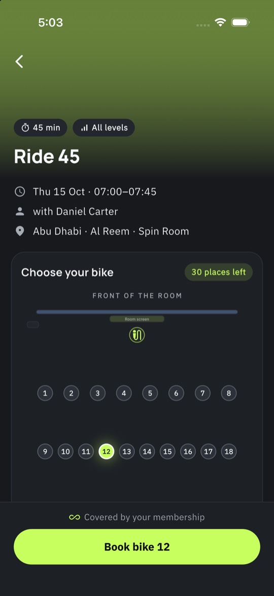 Choose your bike on the room map