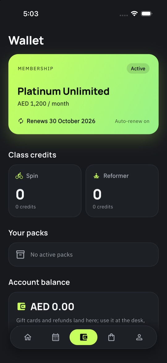 Wallet: membership, credits and packs