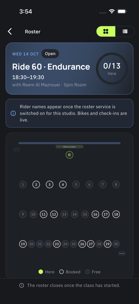 Coach roster on the bike map